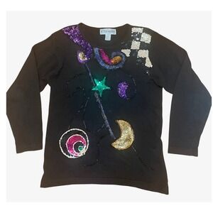 Vintage 90s Victoria Harbour Beaded Sequin Sweater Abstract Celestial
